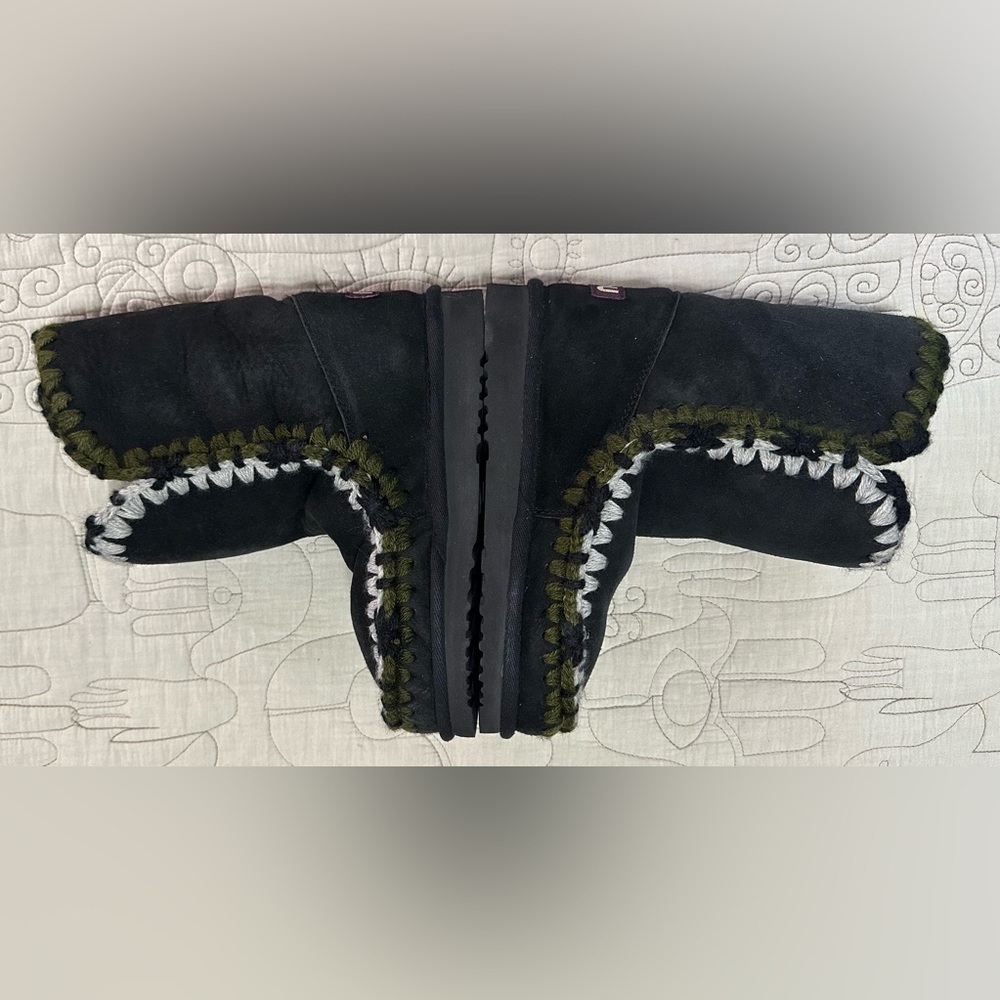 Mou Black Suede Shearling-Trim Moccasin Boots - Picture 5 of 15